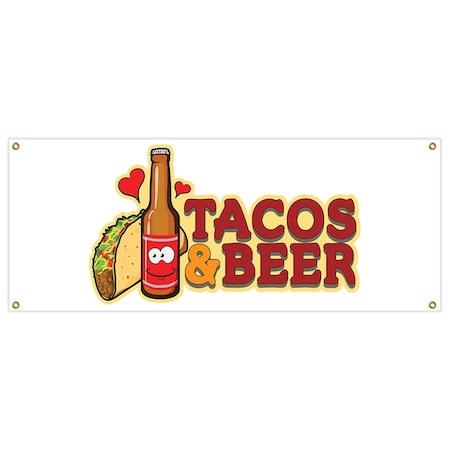 Amistad 18 x 48 in. Banner Sign - Tacos & Beer AM2180104